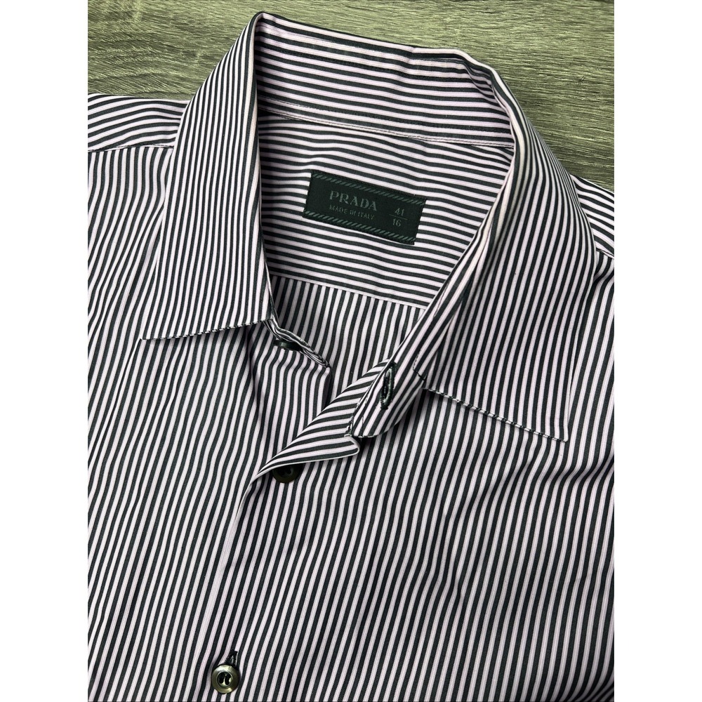Prada Dress Shirt Men 41 16 Multi Striped Designer Made in Italy